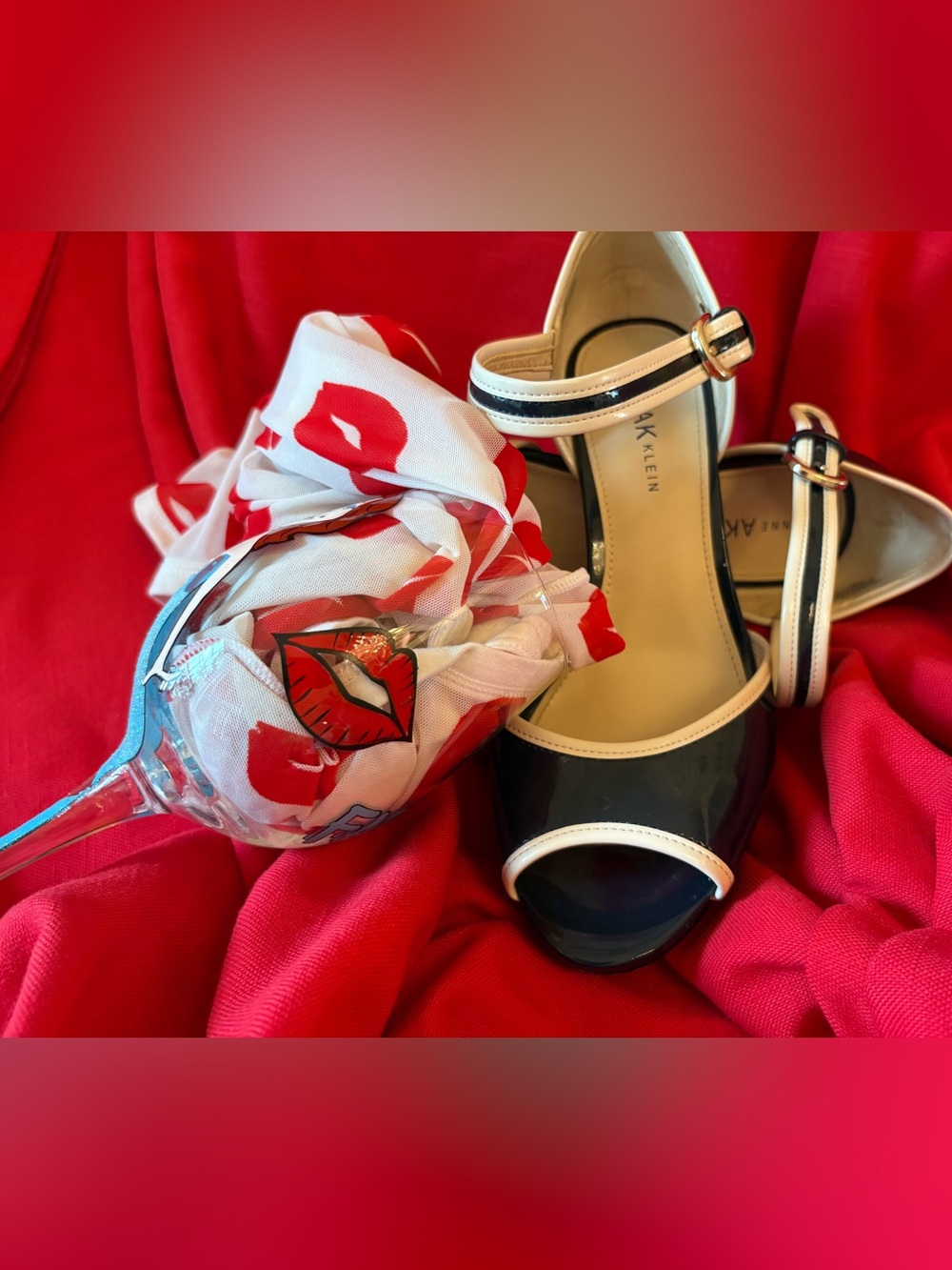 Anne Klein Heels Navy and White Peep-Toe Ankle Strap Hard To Find curated in NYC
